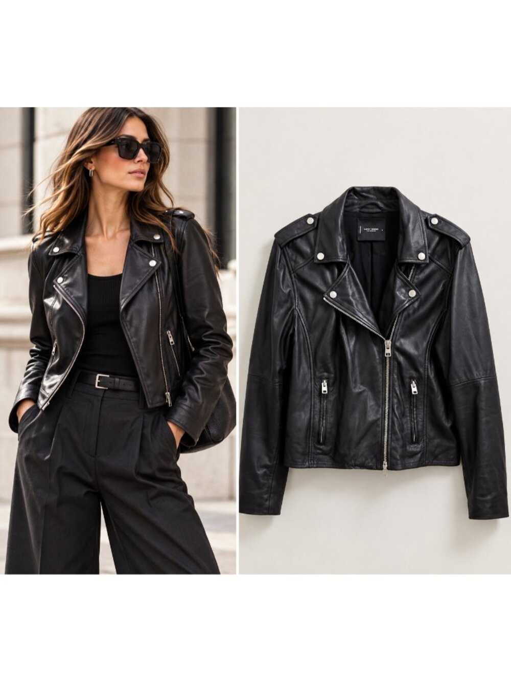 Lucky Brand Women’s L Black Lamb Leather Moto Biker Jacket Genuine Leather